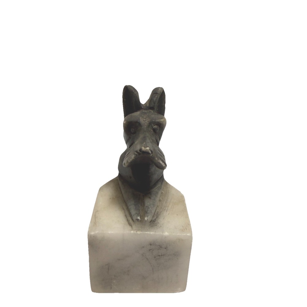 Vintage Carved Stone Dog‎ Figurine Marble Base Terrier Sculpture Italy
